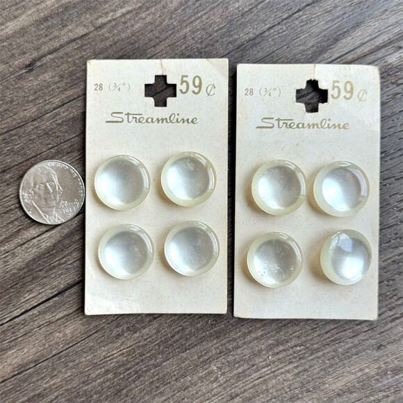 NEW Vintage 40s Streamline Round 3/4" White Shank Sewing Buttons on Card 8 Pk - Picture 4 of 5